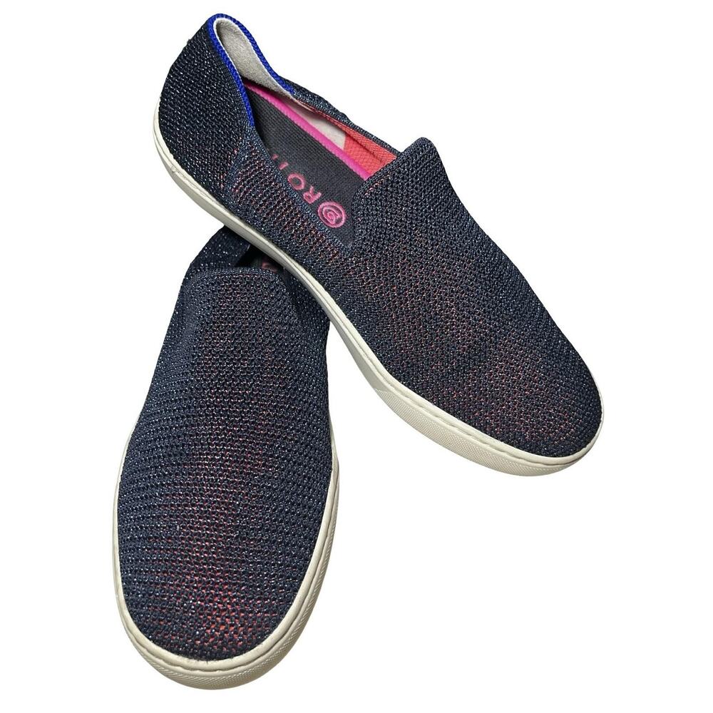 Rothys‎ Shoes Womens 8.5 Slip On  Sustainable Knit Sneaker Blue Pink Shimmer